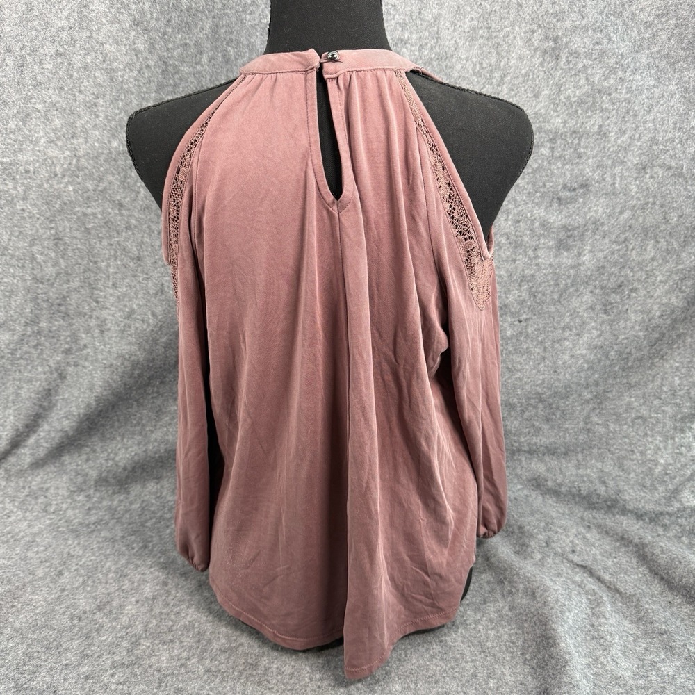Mudd Shirt Womens Large Cold Shoulder Mauve Blouse Y2K Long Sleeve Flowy Relaxed - Picture 6 of 14